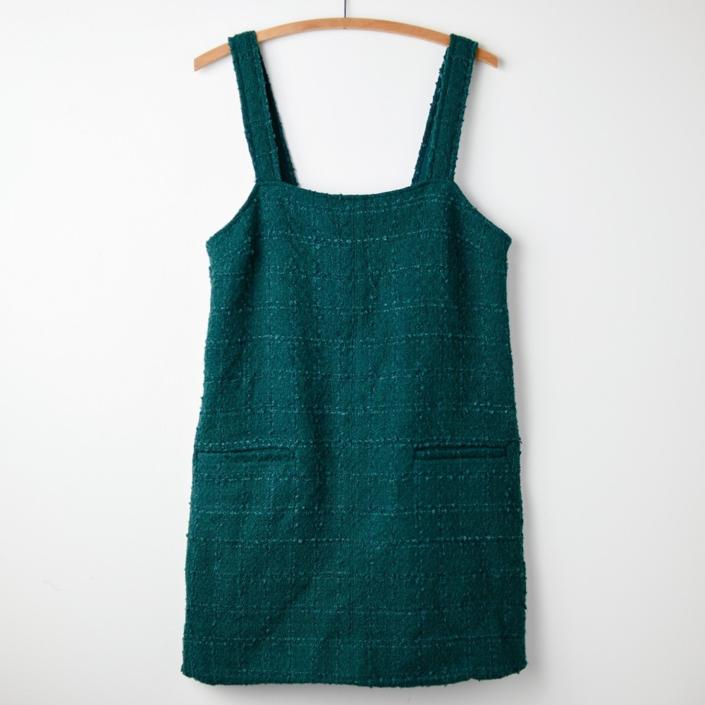 Abercrombie & Fitch Emerald Green Tweed Mini Shift Dress M Boucle‎ Dark Academia